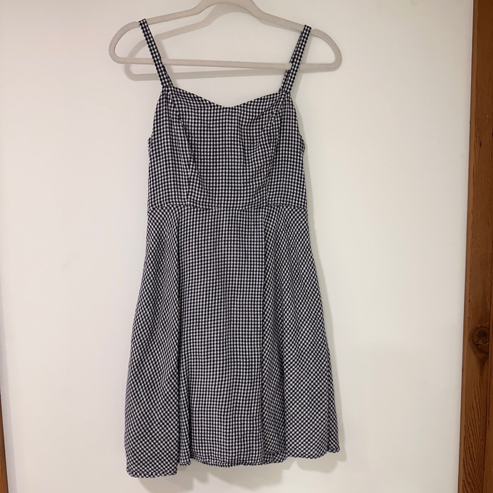 Old Navy Gingham‎ Sundress Women Size S Navy White Smocked Back | Cottagecore